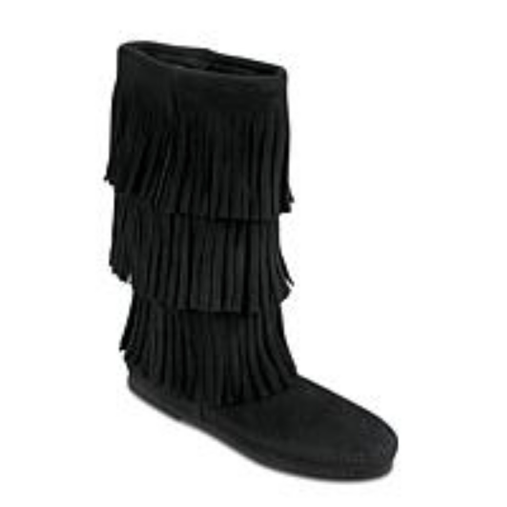 Minnetonka Black Triple Fringe Suede Boot